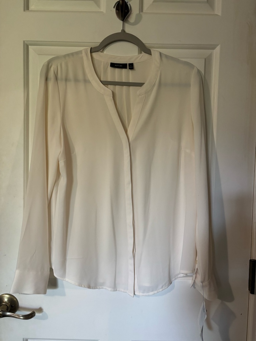Women's Cream Long-Sleeve V-Neck Blouse. Medium. New with tags. Sheer.